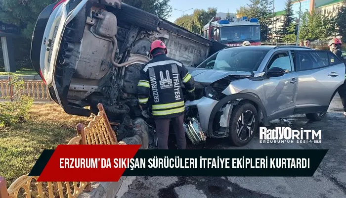 Erzurum’da araçlar yan yattı